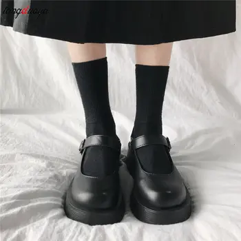Fata Kawaii Lolita Pantofi Stil Japonez Școală Jk Uniformă Accesorii Dantela-up Dragoste Catarama Papusa Cizme Rotund Toe Pantofi Mary Jane