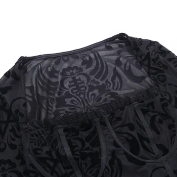 Negru Goth Dantela Mozaic de Bază Femei T-shirt 2021 Toamna Lady Pătrat Guler Transparent Lung-pleaca de Moda se Răcească Sexy Tricou Nou