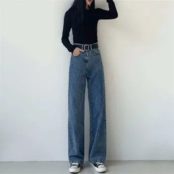 GOOHOJIO Femeie Blugi cu Talie Înaltă Haine Largi Picior Îmbrăcăminte Denim Albastru Streetwear Vintage de Calitate Moda Harajuku Pantaloni Drepte