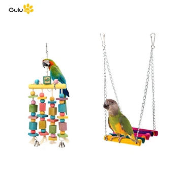 Păsări Papagal Jucării Suspendate De Păsări Colorate Din Lemn Leagăn Bell Păsări Papagal Mesteca Permanent Jucării Colivie Stinghii Decor