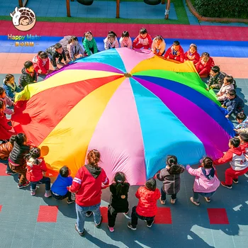 Happymaty 2M/3M/3.6 M/4M Diametru Exterior Rainbow Umbrelă Parasuta Jucărie Grădiniță munca în Echipă Joc Jucărie Pentru Copii