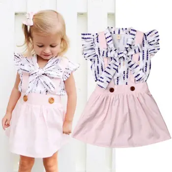 Emmababy 3PCS Copii Baby Girl Florale Topuri tricou+Suspensor Fusta Rochie de Costume de Haine