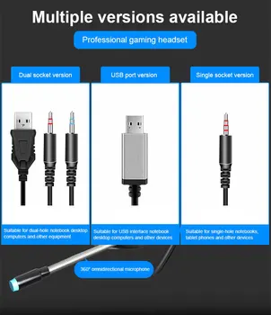 Noi Jocuri Căști Gamer Căști Sunet Surround Stereo Căști cu Fir Microfon USB Lumina Colorate, PC, Laptop Joc Cască