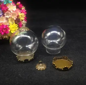 300pcs 25*15mm glob de sticlă orb cu flori tava cu capac din metal constatările balon de sticlă de acoperire cupola DIY flacon pandantiv de sticlă borcane