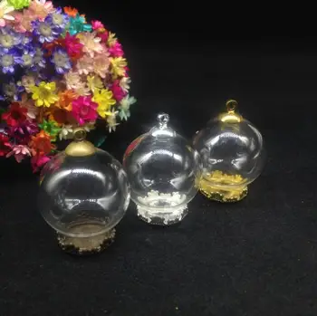 300pcs 25*15mm glob de sticlă orb cu flori tava cu capac din metal constatările balon de sticlă de acoperire cupola DIY flacon pandantiv de sticlă borcane