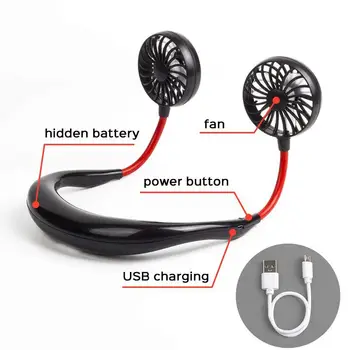 360 de Grade USB Fan Reîncărcabilă Gâtul trupa Ventilator Pentru aer liber, Birou de Sport Mână Liberă Mini Gât Dublu Fanii 3 viteze Reglabile