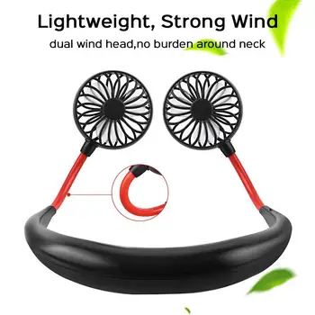 360 de Grade USB Fan Reîncărcabilă Gâtul trupa Ventilator Pentru aer liber, Birou de Sport Mână Liberă Mini Gât Dublu Fanii 3 viteze Reglabile