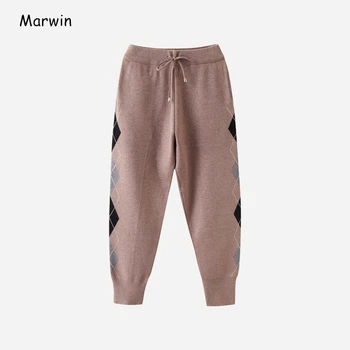 Marwin 2020 Nou-Venit Iarna Carouri Direct Elastic Talie Înaltă Street Style Pantaloni Largi Groase Pentru Femei Tricotate Pantaloni