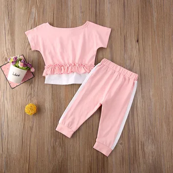Copilul copil Fete Primavara-Vara de Îmbrăcăminte Seturi Monofazate de Bumbac Scurte Topuri cu Maneci Lungi, Pantaloni de Trening 2 buc Set 1-7Y
