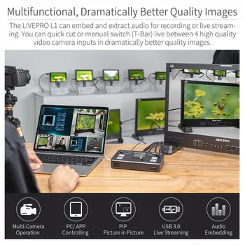 FEELWORLD Multi Format Video Mixer Switcher USB3.0 4 Intrări HDMI Camera de Producție pentru Live Streaming LIVEPRO L1