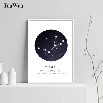 Pânză De Perete De Arta Alb-Negru Constelații Pepinieră Pictura Printuri Astrologie Semn Nordic Poze Copii Acasă Decorare
