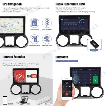 360Cameras Ecran IPS Pentru Jeep grand wrangler 2011 2012 2013 2016 Android 10 Player Multimedia Audio Radio Recorder