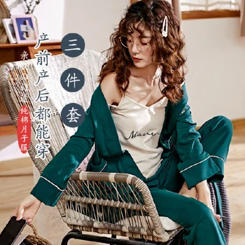 2020 Toamna care Alăptează Pijamale coreean Bumbac Sexy 3Pcs/Set Maternitate Sleepwear Postpartum, Alăptare Sarcina îmbrăcăminte de noapte