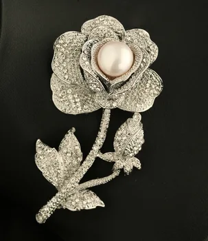 Naturale de apă dulce de perle de Cultură brosa Ace CZ Stras Floare Trandafir Bine Elegante Femei bijuterii Piatra Dragoste Cadou