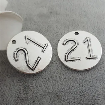 20buc/lot 25mm accesorii Bijuterii argint Antic culoare litere în Relief 21 charm pandantiv pentru bratara DIY face