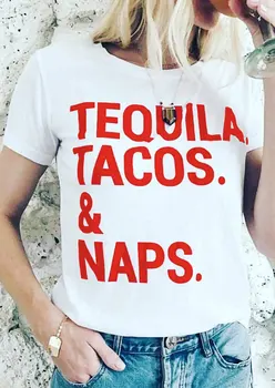 Tequila Tacos & Pna O-Neck T-Shirt femei frumoase de moda roșu txt bumbac tricouri de vara camisetas tumblr sloganul goth topuri tricouri