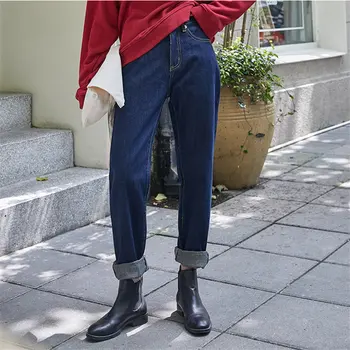 HziriP 2020 Solidă Talie Mare Slim Nou Albastru Femeia Cowboy Coreea Moda Pentru Femei Pantaloni Din Denim Dulce Plus Wild Casual Pantaloni Drepte