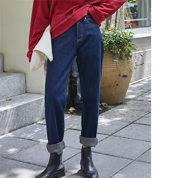HziriP 2020 Solidă Talie Mare Slim Nou Albastru Femeia Cowboy Coreea Moda Pentru Femei Pantaloni Din Denim Dulce Plus Wild Casual Pantaloni Drepte