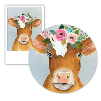 Vaca Coroană De Flori Fermă Stil De Pictură Copiii Postere, Printuri Pepinieră Animale Arta De Perete Panza Pictura
