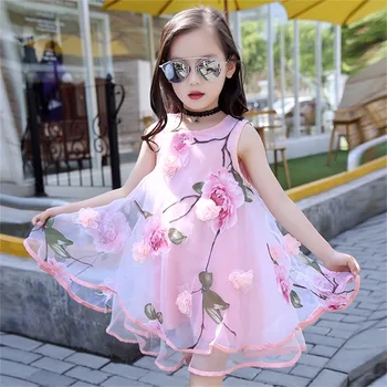 Fete Rochii de Vară pentru Copii Princess Dress Tendințe de Moda Casual, Flori Veste Rochie de Îmbrăcăminte pentru Copii Noutate O Linie dintr-O bucata