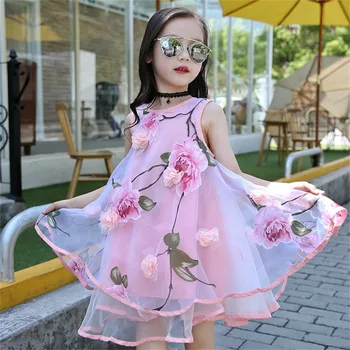 Fete Rochii de Vară pentru Copii Princess Dress Tendințe de Moda Casual, Flori Veste Rochie de Îmbrăcăminte pentru Copii Noutate O Linie dintr-O bucata
