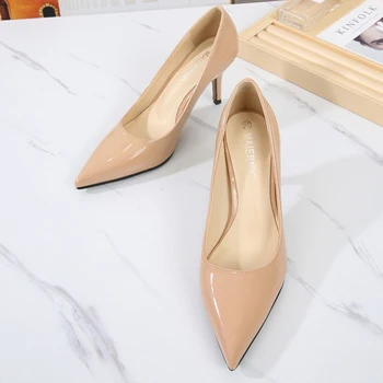Noi Casual de zi cu Zi Femeile Pompe Stilet Tocuri inalte 7.5 cm Culoare Solidă Birou Zână Stil Nou Pantofi de Înaltă Calitate, de Mari Dimensiuni 35-46