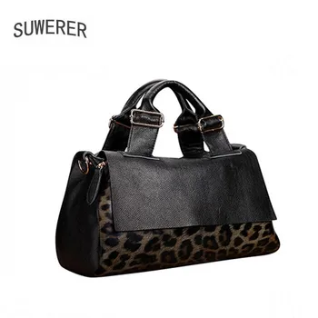 SUWERER 2020 Nouă Femei din Piele sac de moda piele de Leopard geanta piele moale femei genți de mână de înaltă calitate tote sac