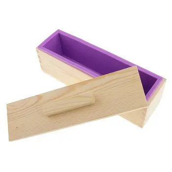 DIY Săpun Manual Mucegai Silicon - Dreptunghiular Săpun Mucegai cu Cutie de Lemn si Lemn cu Capac - violet + lemn, 900ml