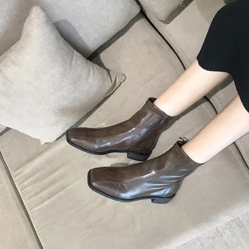 2020 Iarna pentru Femei Cizme Glezna cu Tocuri Joase Toamna de Moda de Design Deget de la picior Pătrat de sex Feminin Pantofi Adidași Botas Chelsea Scurt Papuceii