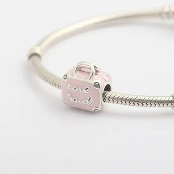 Email roz Valiza Șirag de mărgele Farmecul Autentic S925 Argint pentru Femei Brățară Brățară DIY Bijuterii