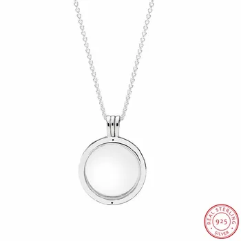 Argint 925 Mediu de Cristal Safir de Sticlă Plutitoare Medalion Petite Pandantiv Coliere Lungi pentru Femei de 60 cm Reglabil FLN027