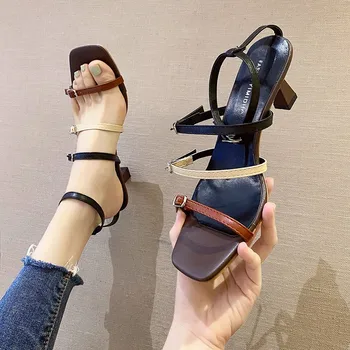 Sandale femei 2020 nou versiunea coreeană a retro cuvânt cu toc înalt pantofi pentru femei de moda sălbatic curea subțire tocuri inalte