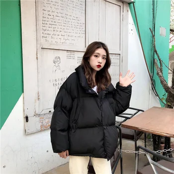 Femei Iarna Căptușit Haine Scurte Pâine Haine Coreene Culoare Solidă Maneca Lunga Îngroșat Cald Harajuku Casual Strat Liber