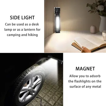 Portabil cu Lanterna LED-uri USB Reîncărcabilă construit în baterie Puternic T6 +COB zoom lanterna linterna coada magnet Lumina de Lucru