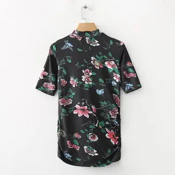 Lanbaiyijia mai Noi Femei T-shirt cu Maneci Scurte de Vară tee de Imprimare de Flori Shirt Stand Guler Ori tiv Femei t shirt Fierbinte topuri