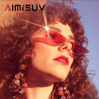 AIMISUV Retro Mic Ochi de Pisica ochelari de Soare Pentru Femei Brand Designer de Metal Cadru Jumătate Umbra Triunghi Vintage sex Feminin Eyeglasse