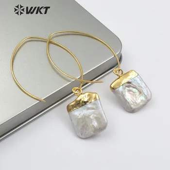 WT-E492 Formă Pătrată Naturale de apă Dulce Pearl Cercei de Aur Plafonate Perla Pandantiv Cu Cerc de Metal de Epocă Pearl Bijuterii Pentru Femei