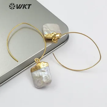 WT-E492 Formă Pătrată Naturale de apă Dulce Pearl Cercei de Aur Plafonate Perla Pandantiv Cu Cerc de Metal de Epocă Pearl Bijuterii Pentru Femei