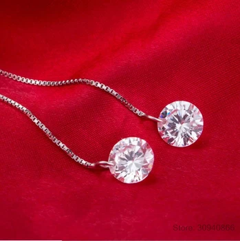 Real Argint 925 Cubic Zirconia Diamant Lung Picătură Cercei pentru Femeile coreene Cercei 2020 Cercei Bijuterii Fine