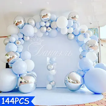 144pcs 4D Baloane Albastru Alb Gri Latex Ballon Ghirlanda Arc Pentru Copil Ziua de nastere Decoratiuni Partid Babyshower Partid Decor