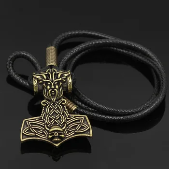 Youeshone Nordici Viking Ciocanul lui Thor Amuleta Nordic Odin Fata de Craniu Mjolnir Bratara - 23cm