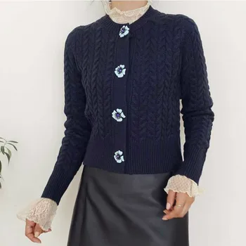 Floare de toamna butonul femei jachete de iarna coreean floare pulovere doamna cardigane tricotate bluze