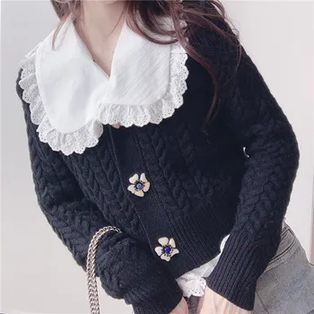 Floare de toamna butonul femei jachete de iarna coreean floare pulovere doamna cardigane tricotate bluze