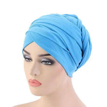 2020 Femei De Moda Eșarfă Cap Turban Pălărie Africane Headwraps Culoare Solidă Bumbac Turbanet Doamnelor Coada Lunga Capota Hijab Capace Musulman
