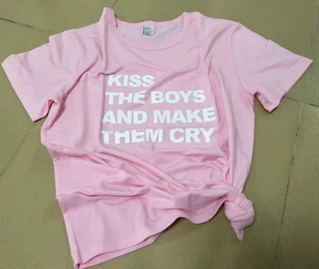 Sărut Pe Băieți și să Le Plângă T-Shirt Hipster Populare Crewneck Femei Fata Roz Grunge Topuri Grafic Scrisoare Harajuku tricou
