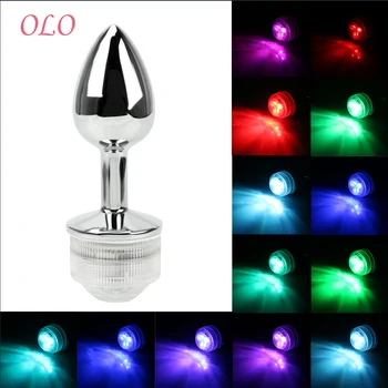 OLO Oțel Inoxidabil Dop de Fund Lumina LED-uri de Metal Anal Plug Prostata Masaj Jucarii Sexuale Pentru Cupluri Nu Vibrator de Control de la Distanță