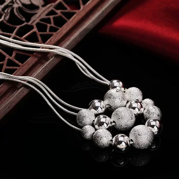 AGLOVER Argint 925 18 Inch Șarpe Lanț Mată 3 rânduri de Mărgele Pandantiv Colier Pentru Femei de Moda de Nuntă de Bijuterii Cadou