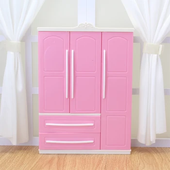 Trei uși Roz Modernă Garderoba Joaca set pentru Barbie Mobilier Poate Pune Pantofi Haine Accesorii cu Oglindă Fete Jucarii