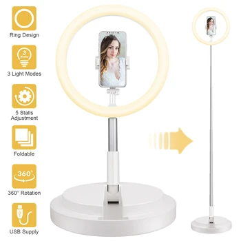 Bază rotundă Estompat LED Lampă în formă de Inel de Stocare Portabile Pliabile Telefon Mobil Selfie Umple Lampa pentru Video Live Studio