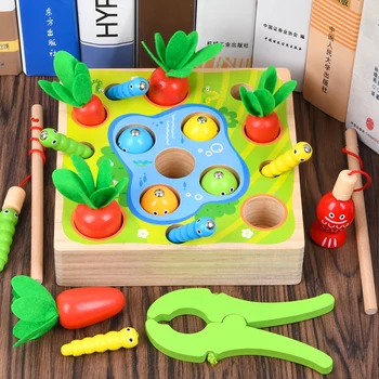 Jocuri de pescuit magnetic și trăgând ridiche joc copii jucarii din lemn fermă Distractiv joc Montessori jucarii pentru copii de învățare de zi jucărie